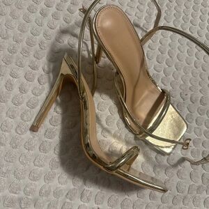 SHEIN Shiny Gold Strappy Heels